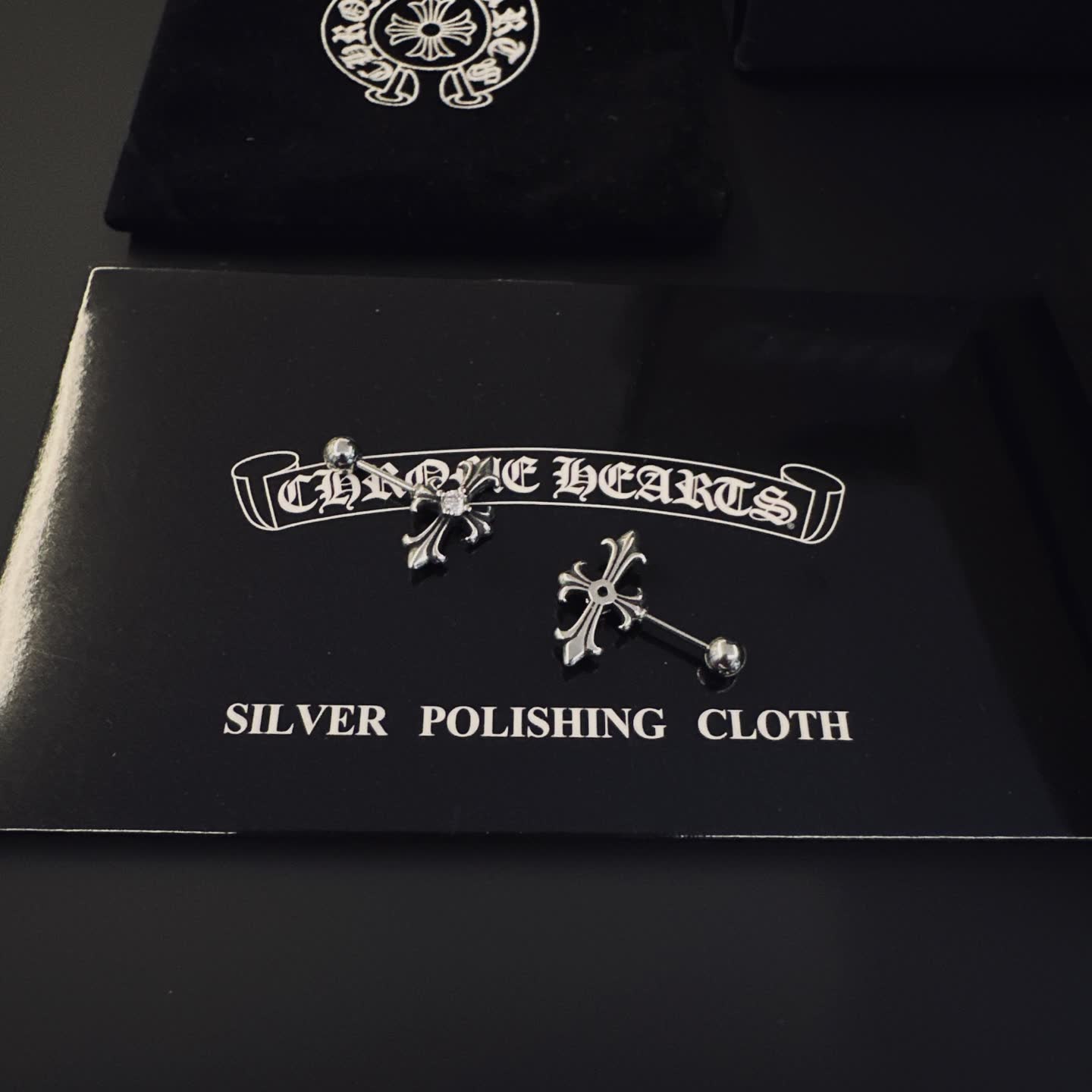 Chrome Hearts Silver Cross Stud Earrings